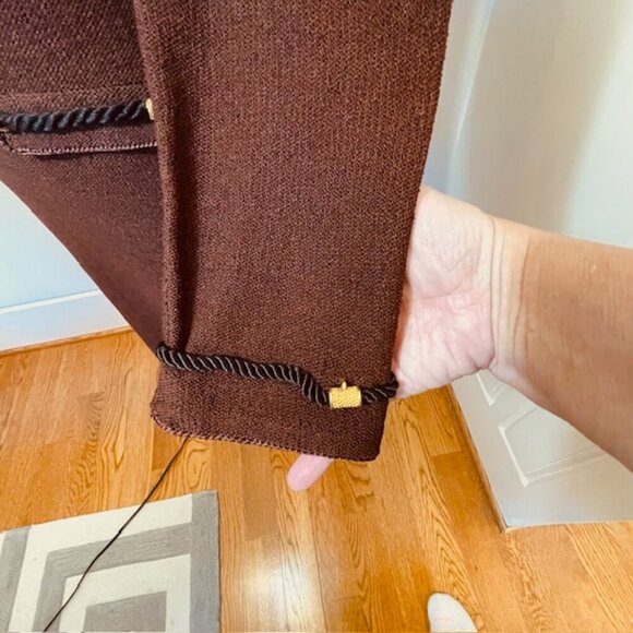 Steve Fabrikant Vintage 80's Wool Knit Dress Espresso & Black Gold Accents Small - Picture 4 of 12